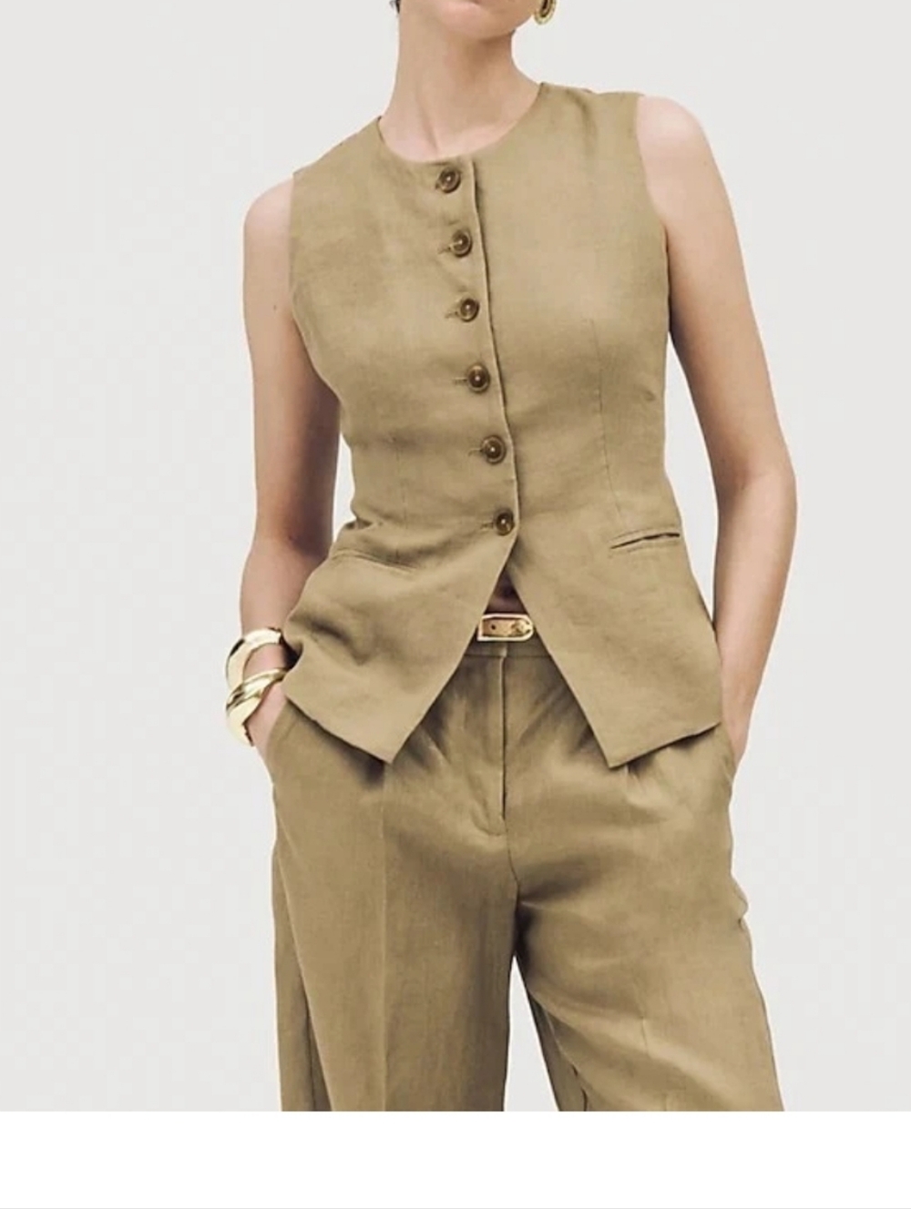J.Crew Cutaway vest top in beige linen